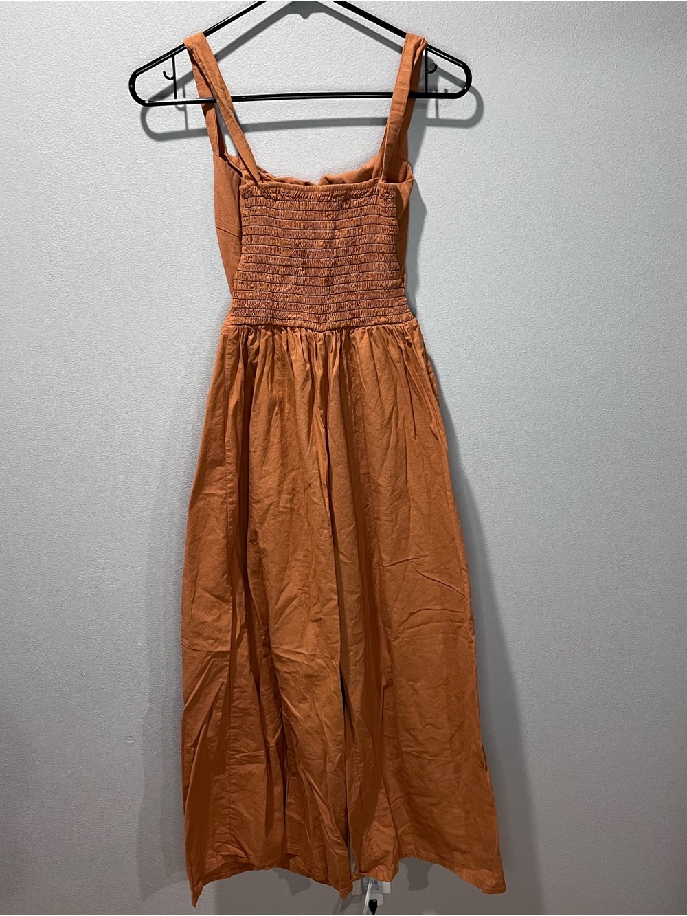 Rust Smocked Bodice Romper with Straps
